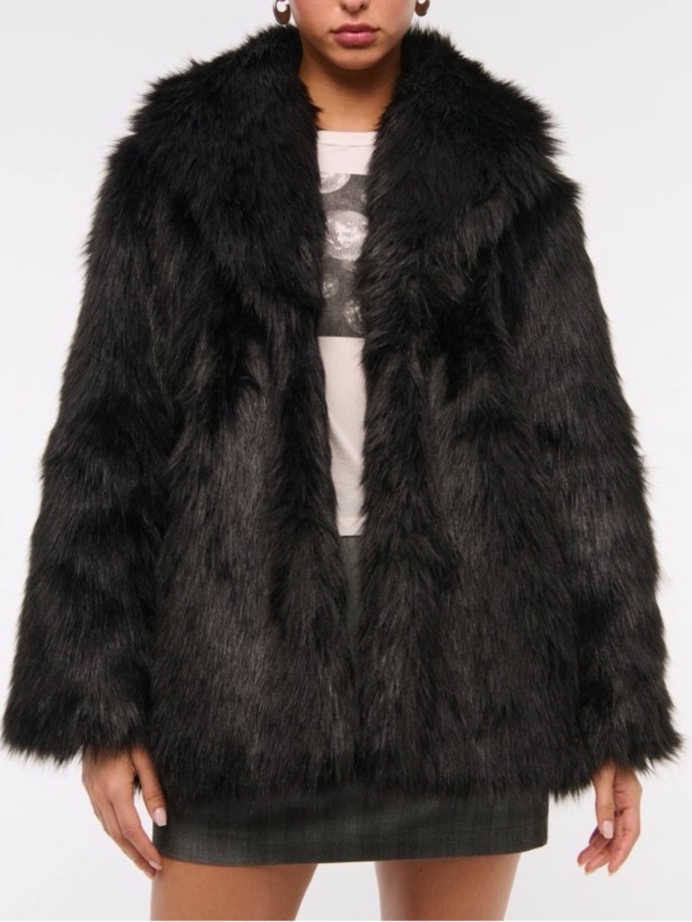 Abercrombie Shawl Collar Faux Fur Coat Jacket Medium Black